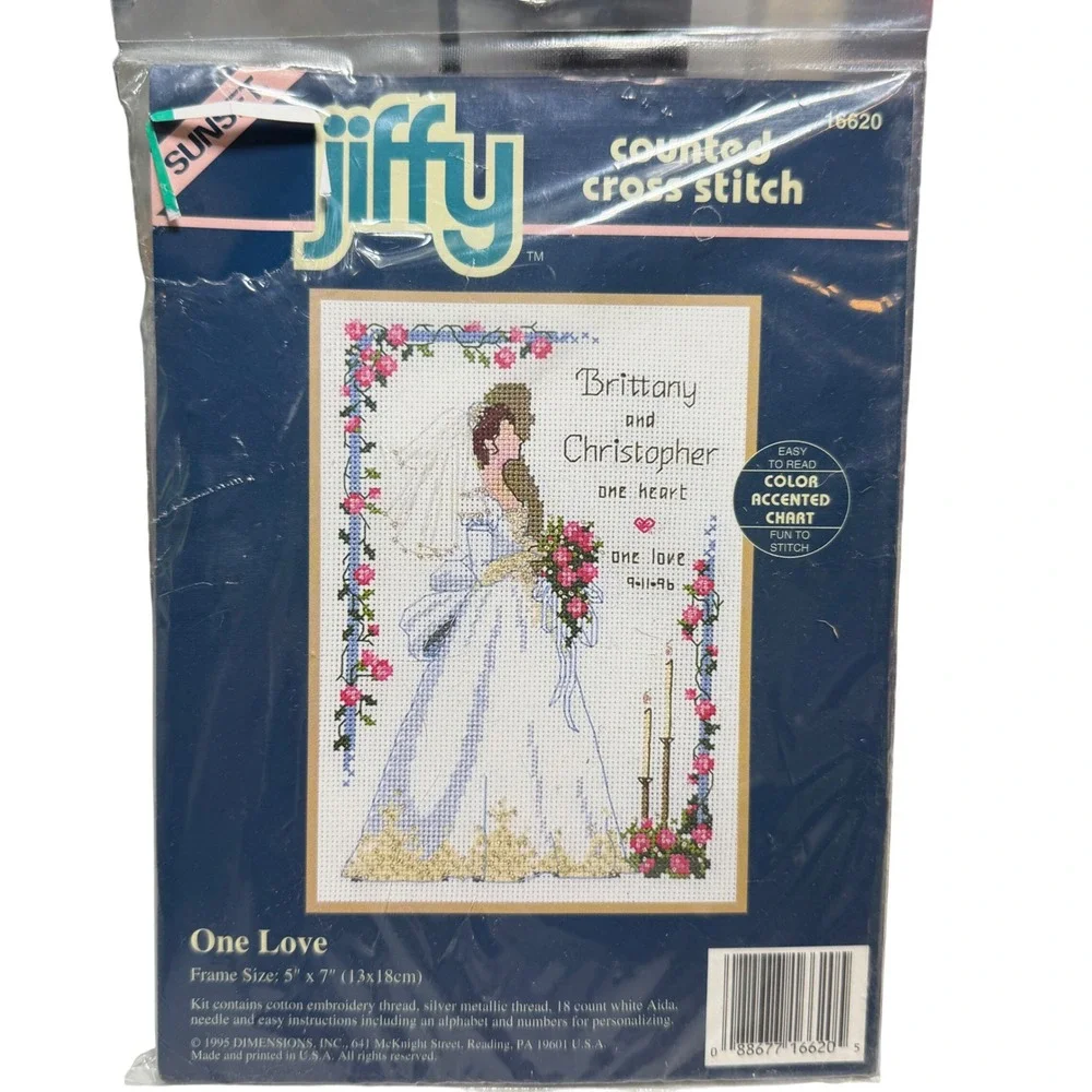 Jiffy Counted Cross Stitch One Love Wedding Kit 16620 Vintage 1995 New